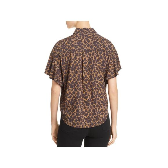 BEACHLUNCHLOUNGE COLLECTION Womens Tie Front Flutter Sleeve Button Up Top - Picture 2 of 2